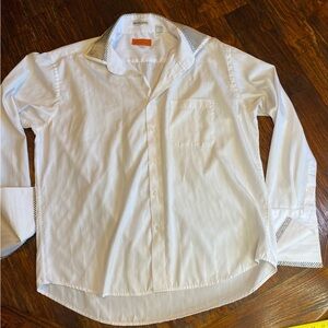 Bruno Conte Button Down Shirt Dress French Cuff White & Blue Mens’s 17.5 34/35